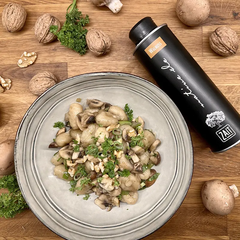 gnocchi mit pilzen mit zait walnussoel