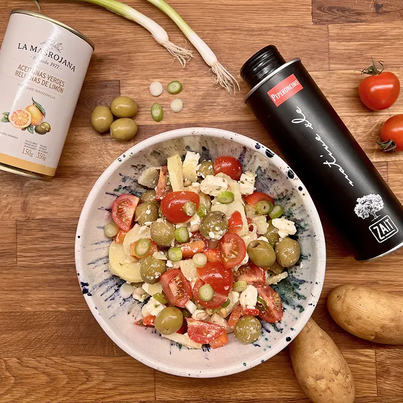 kartoffelsalat mit oliven mit zait peperoniöl