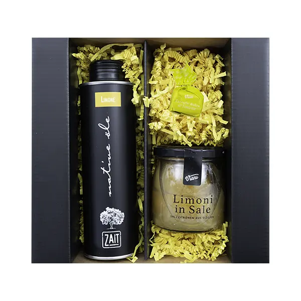 zait Olivenöl: Geschenk No. 11 0,25l Olivenöl mit Zitrone Salzzitronen aus Sizilien, 180g Tartufo al Limone