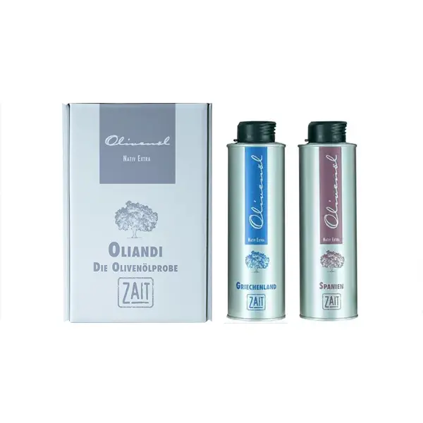 Oliandi - Die Olivenölprobe Duo 2 enthält jeweils ein Natives Olivenöl Extra aus Katalonien und von Kreta.